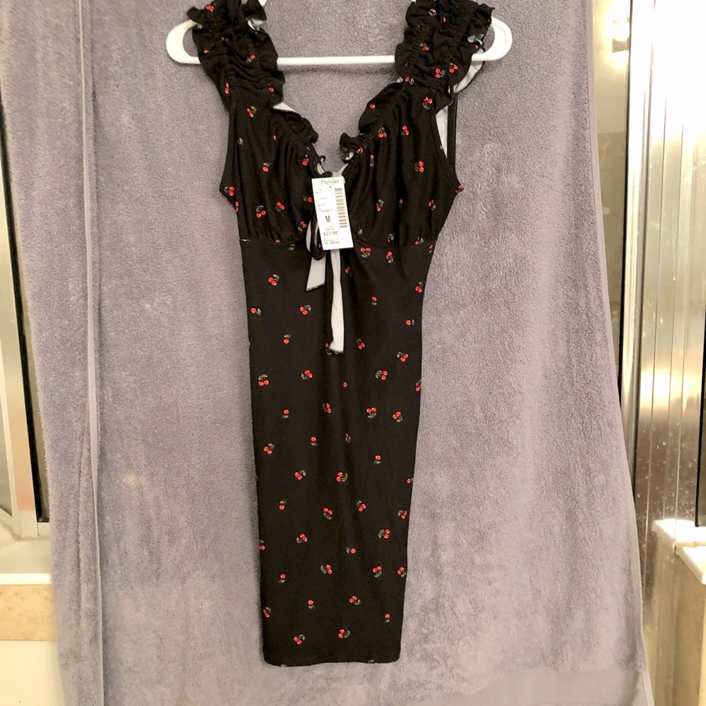 Papaya black mini dress with cherries!